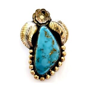 Signed Vintage Navajo Morenci Turquoise Sterling Silver 12K GF Pendant